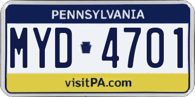 PA license plate MYD4701