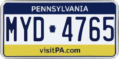 PA license plate MYD4765