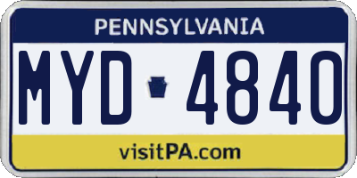 PA license plate MYD4840