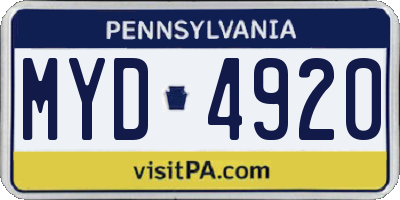 PA license plate MYD4920