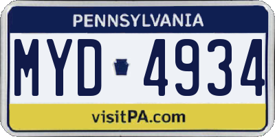 PA license plate MYD4934
