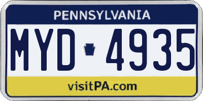 PA license plate MYD4935