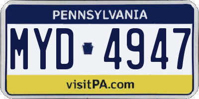 PA license plate MYD4947