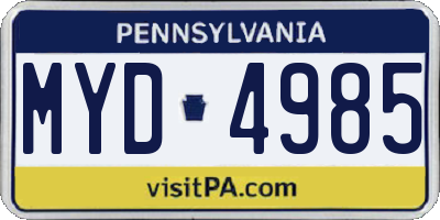 PA license plate MYD4985