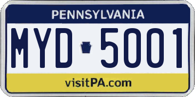 PA license plate MYD5001
