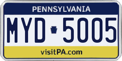 PA license plate MYD5005