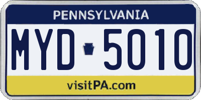 PA license plate MYD5010