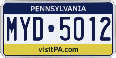 PA license plate MYD5012