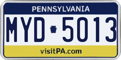 PA license plate MYD5013