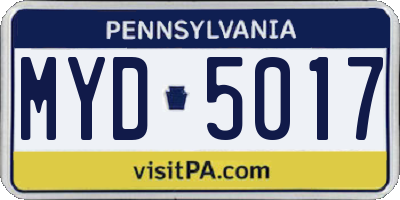 PA license plate MYD5017