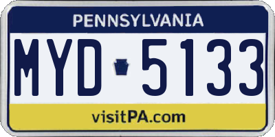 PA license plate MYD5133