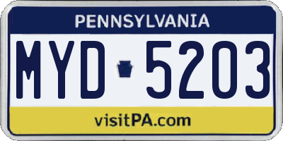 PA license plate MYD5203