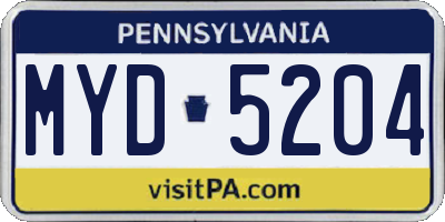 PA license plate MYD5204