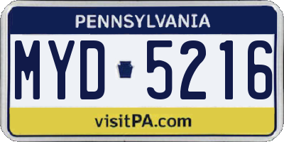 PA license plate MYD5216