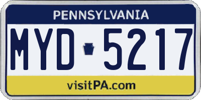 PA license plate MYD5217