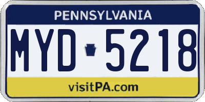PA license plate MYD5218