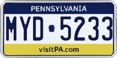 PA license plate MYD5233