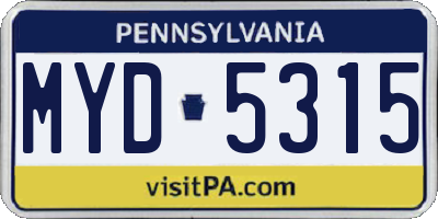 PA license plate MYD5315
