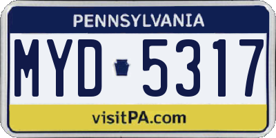 PA license plate MYD5317