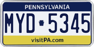 PA license plate MYD5345