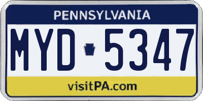 PA license plate MYD5347