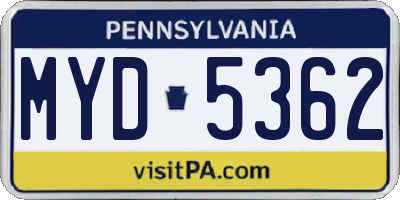 PA license plate MYD5362
