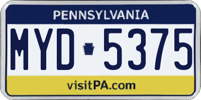 PA license plate MYD5375