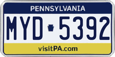 PA license plate MYD5392