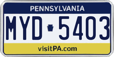 PA license plate MYD5403
