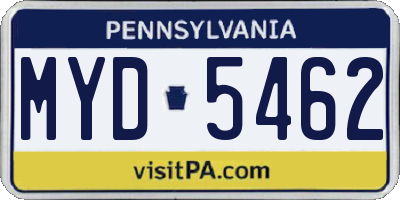PA license plate MYD5462