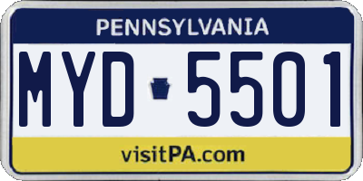 PA license plate MYD5501