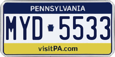 PA license plate MYD5533