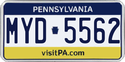 PA license plate MYD5562