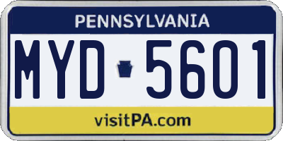 PA license plate MYD5601