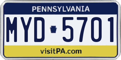 PA license plate MYD5701