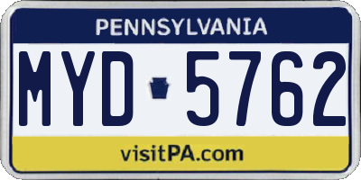 PA license plate MYD5762