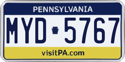 PA license plate MYD5767