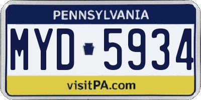 PA license plate MYD5934