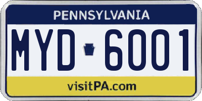 PA license plate MYD6001