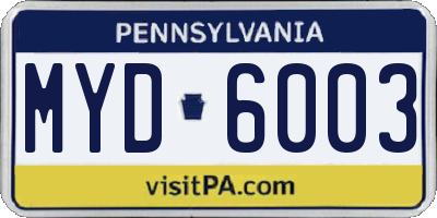 PA license plate MYD6003