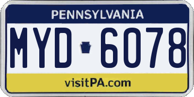 PA license plate MYD6078