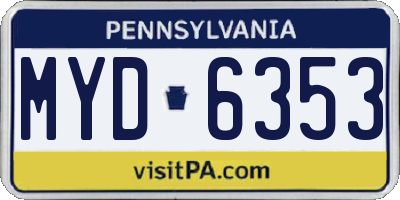 PA license plate MYD6353