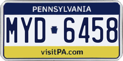 PA license plate MYD6458