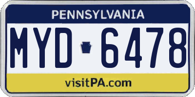PA license plate MYD6478