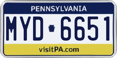 PA license plate MYD6651