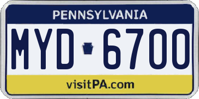 PA license plate MYD6700