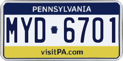 PA license plate MYD6701