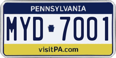 PA license plate MYD7001