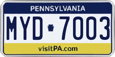 PA license plate MYD7003