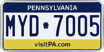 PA license plate MYD7005